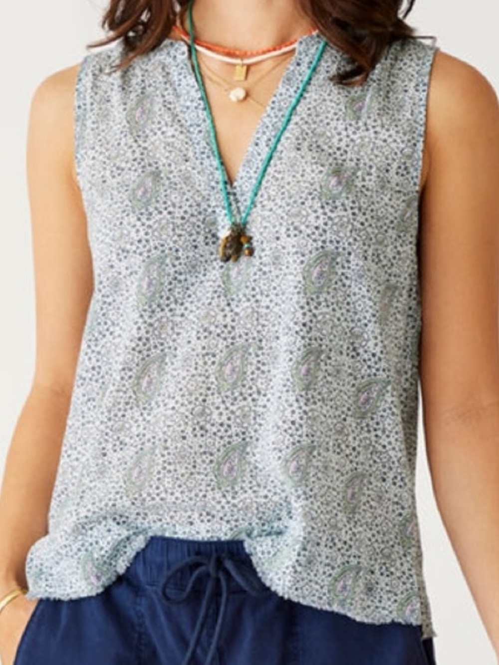 Carve Designs Dylan Tank Gauzy Blue Paisley Womens Large